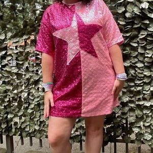 Color Block Pink Sequin Dress